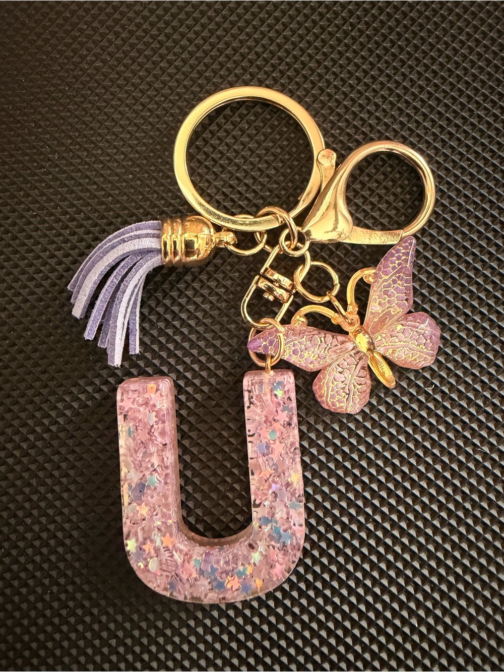U Initial Keychain for Women – Butterfly Tassel Pendant, Cute Bag & Car Key Ring